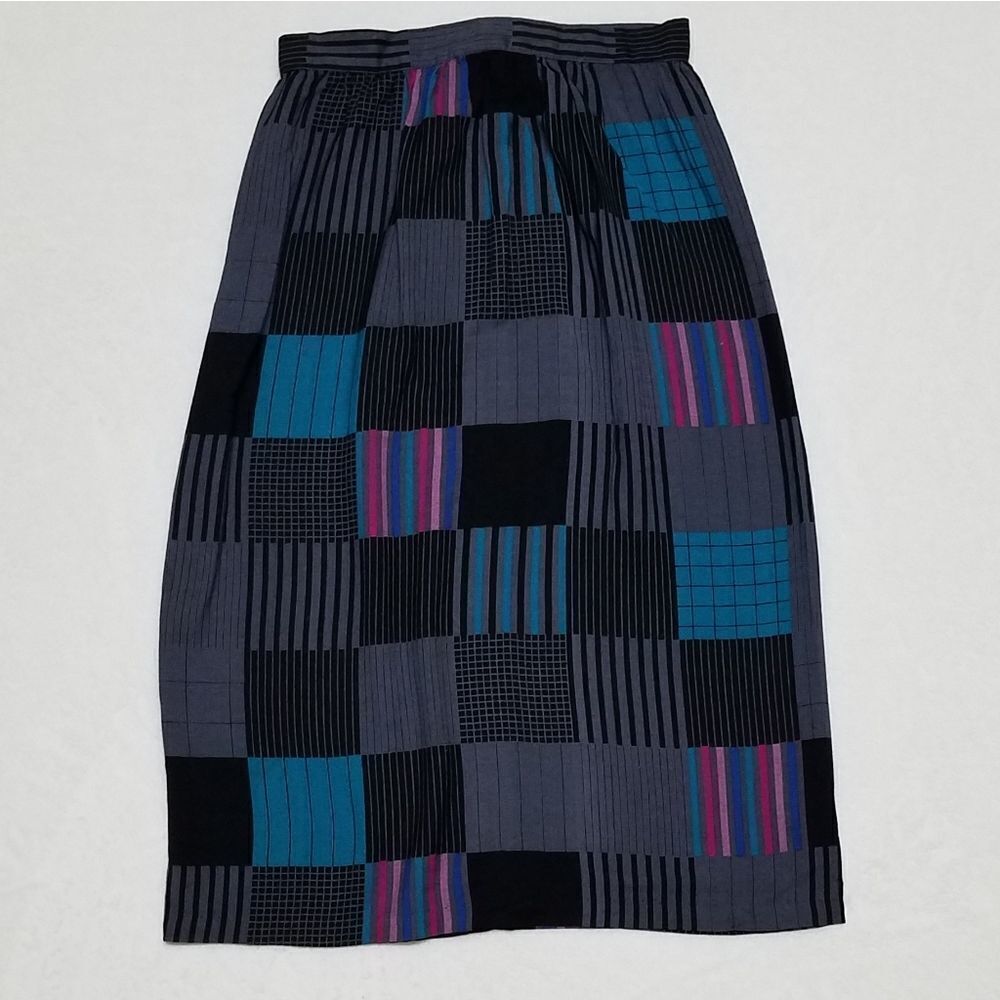 Ms. Interpret Vintage 70s Black Lavallière Patchwork Pencil Skirt Belted Outfit - Picture 12 of 16